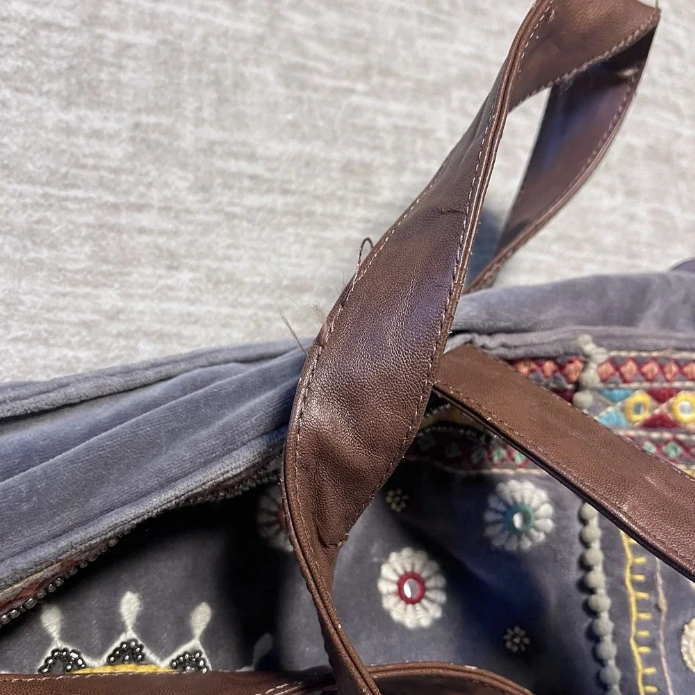 Mira Embroidered Velvet Tote Bag Boho‎ Gypsy Mirror Work Handmade Purse - Picture 4 of 8